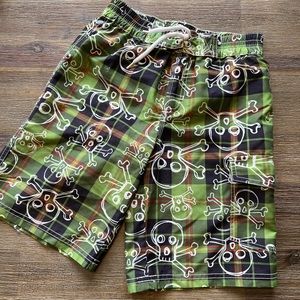 Boys Crazy 8 Brand Skull/Plaid Swim Trunks